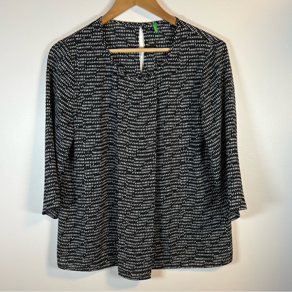 United Colors Of Benetton Tops - United Colors of Benetton Women’s Black & White Sheer Pullover Blouse, Elegant